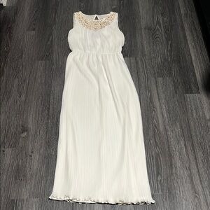 Badgley Mischka White Maxi Dress with Gold Accents